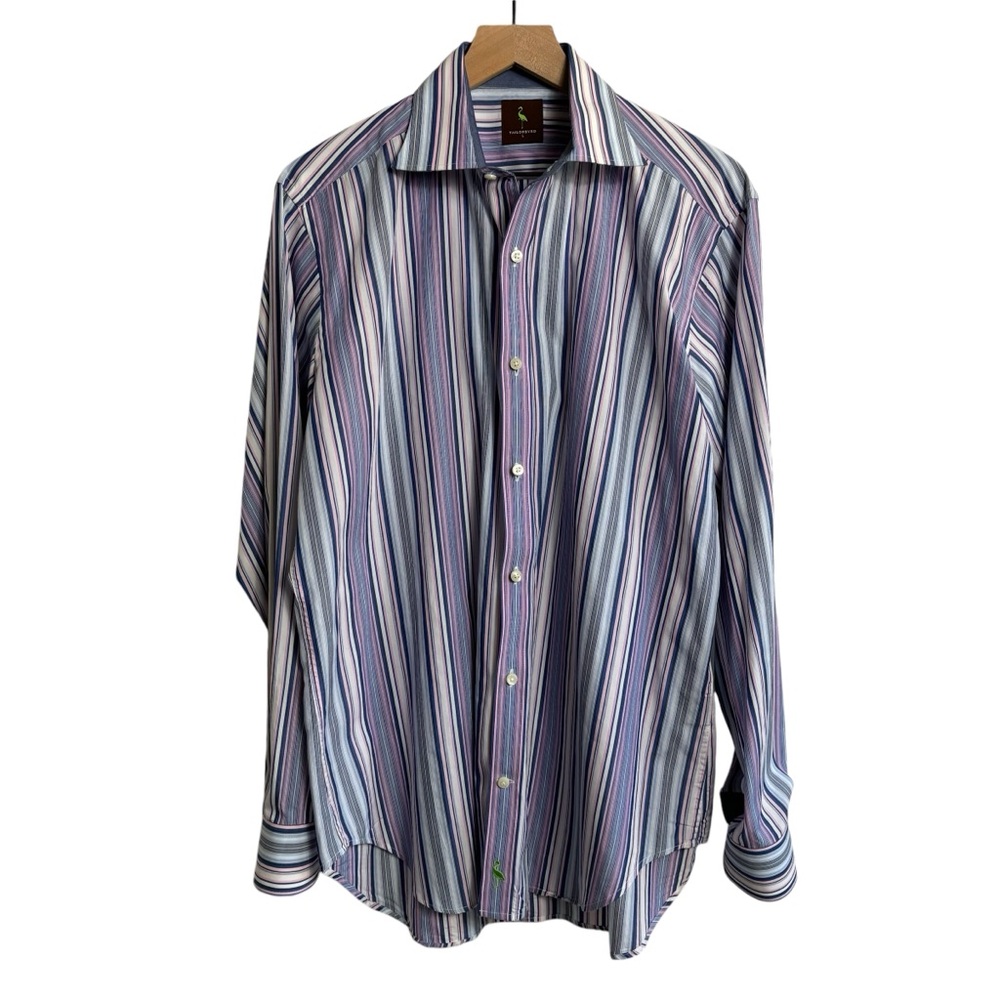 TailorByrd Mens Button Down Shirt Large Purple‎ Blue Striped Preppy Business